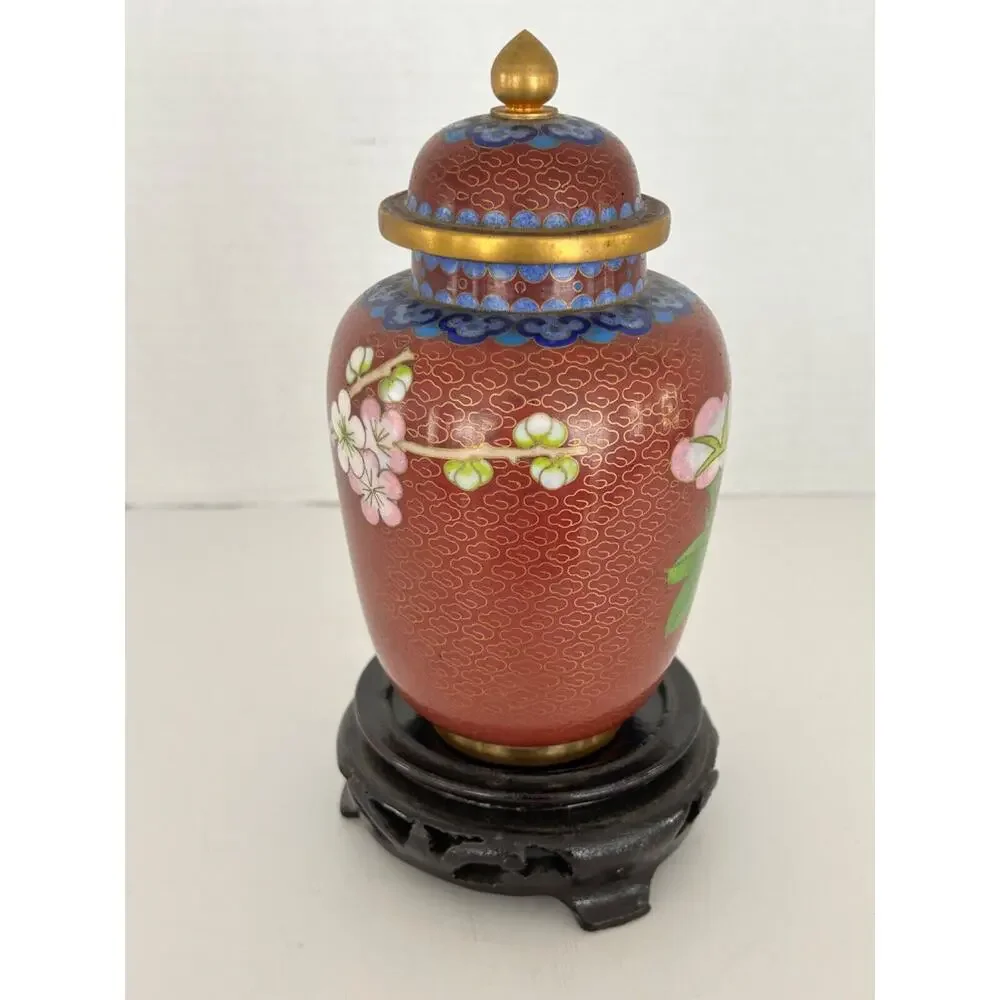 Vintage Chinese Cloisonne Baluster Urn Jar / Cover 6 